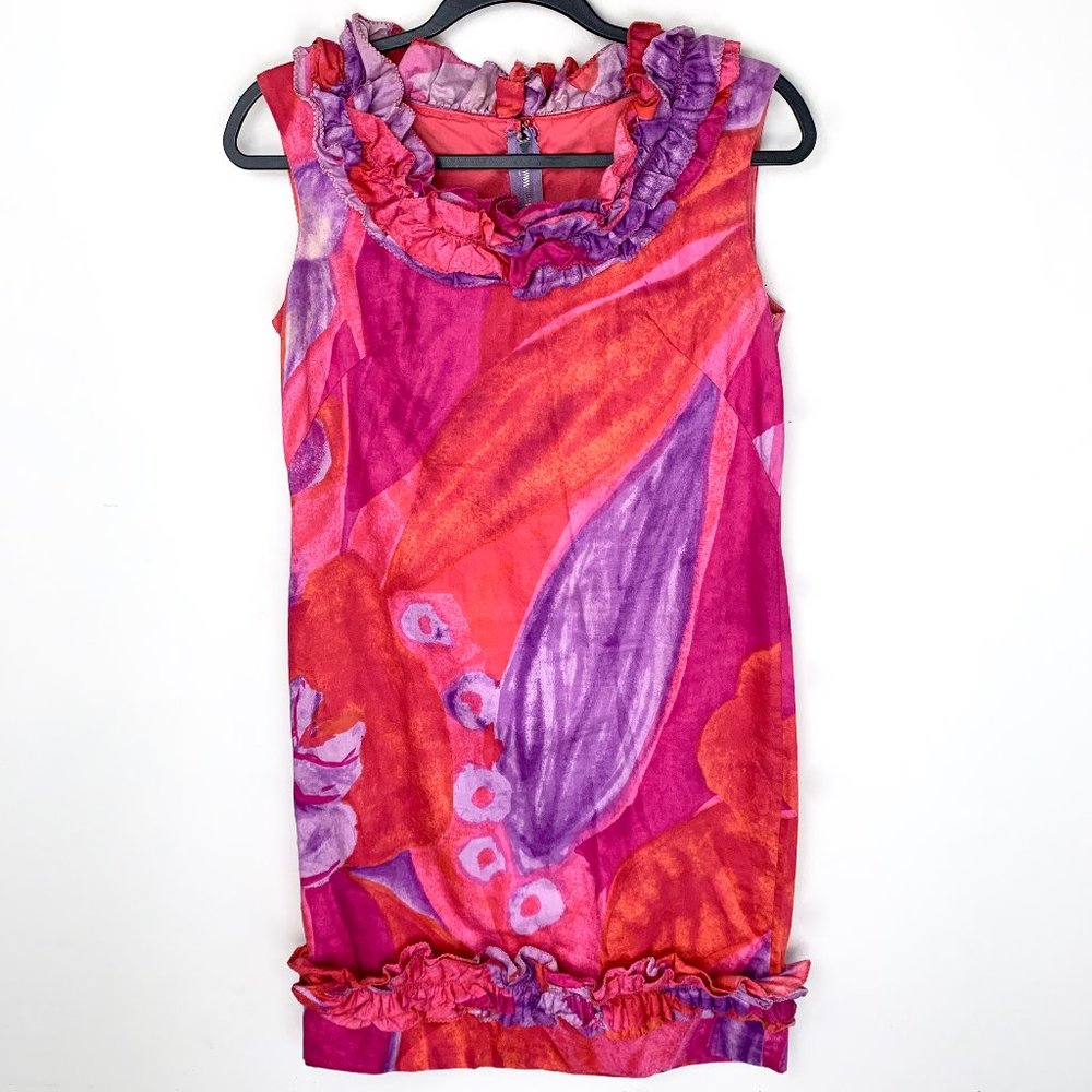 Vintage 1960s Sodi Miami Floral Ruffle Trim Dress
